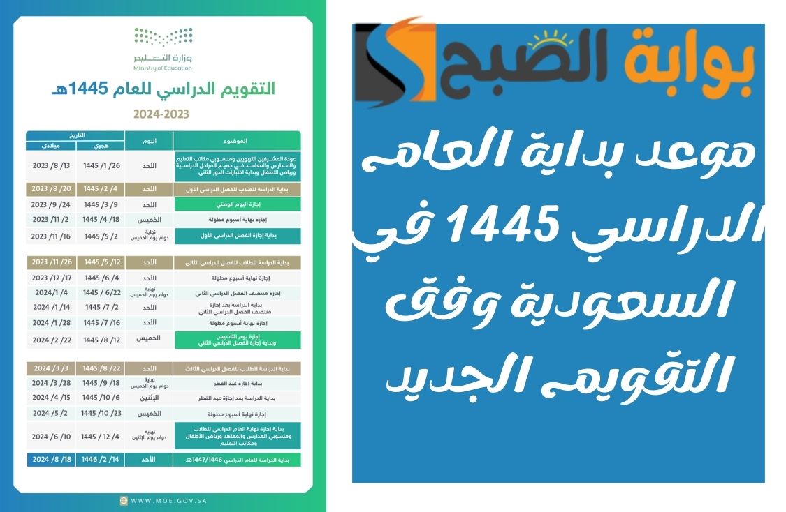 موعد بداية العام الدراسي 1445 في السعودية وفق التقويم الجديد المقرر من وزارة التعليم بالمملكة
